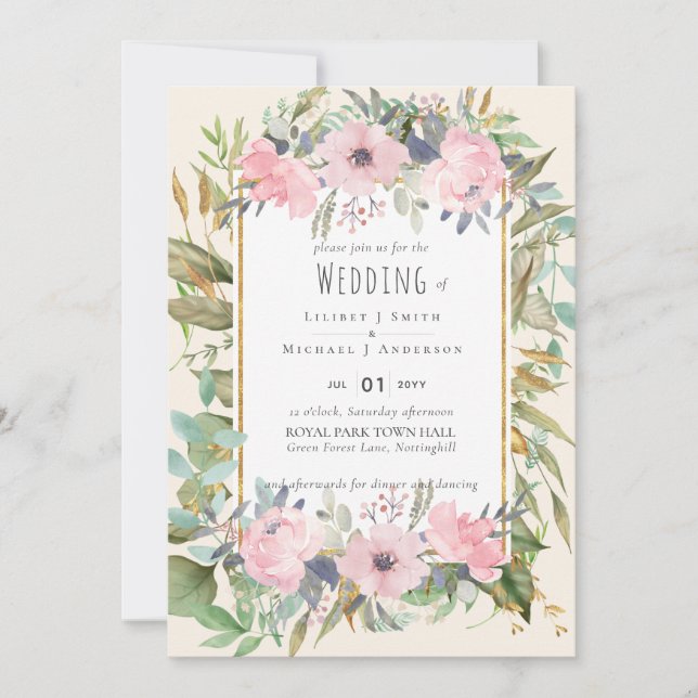 Blush Pink Floral Greenery Boho Wedding (Front)