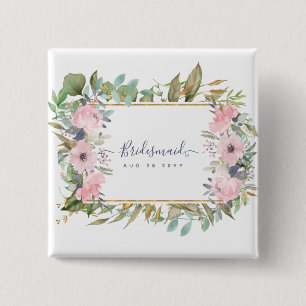 Blush Pink Floral Greenery Boho Wedding 15 Cm Square Badge