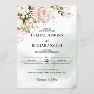 Blush Pink Floral Greenery Boho Wedding Invitation