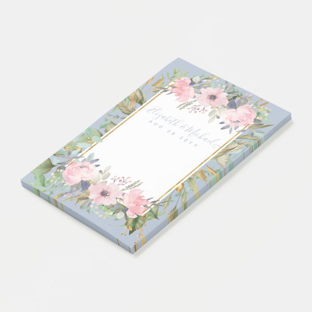 Blush Pink Floral Greenery Boho Wedding Post-it Notes (Angled)