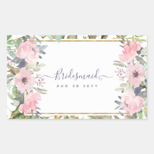 Blush Pink Floral Greenery Boho Wedding Rectangular Sticker