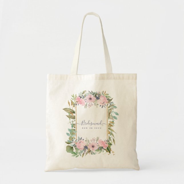 Blush Pink Floral Greenery Boho Wedding Tote Bag (Front)