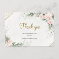 Blush Pink Floral Greenery Faux Gold Thank You