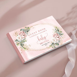 Blush Pink Floral Greenery Girl Baby Shower Sign  Guest Book