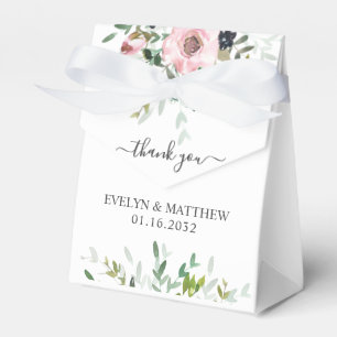 Blush Pink Floral Greenery on White Wedding Shower Favour Box