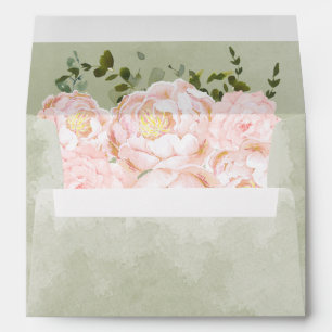 Blush Pink Floral Greenery Sage Green Wedding Envelope