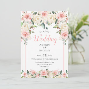 Blush Pink Floral Greenery Typography  Invitation