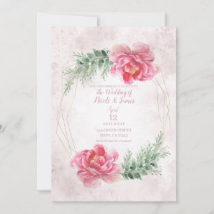 Blush Pink Floral Greenery Watercolor Wedding Invitation