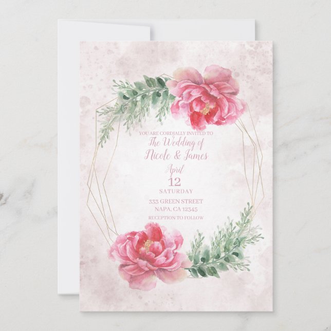 Blush Pink Floral Greenery Watercolor Wedding Invitation (Front)