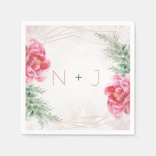 Blush Pink Floral Greenery Watercolor Wedding Napkin