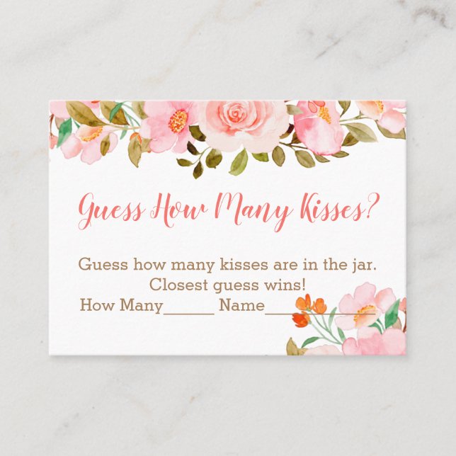 Blush Pink Floral Guess How Many Kisses Game Place Card (Front)