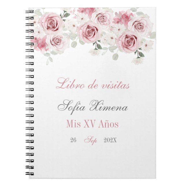 Blush Pink Floral Guest Book Quinceañera (Front)
