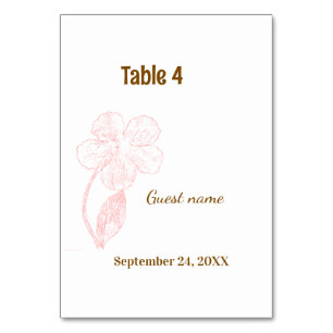 Blush Pink Floral Guest Name & Table Number Card