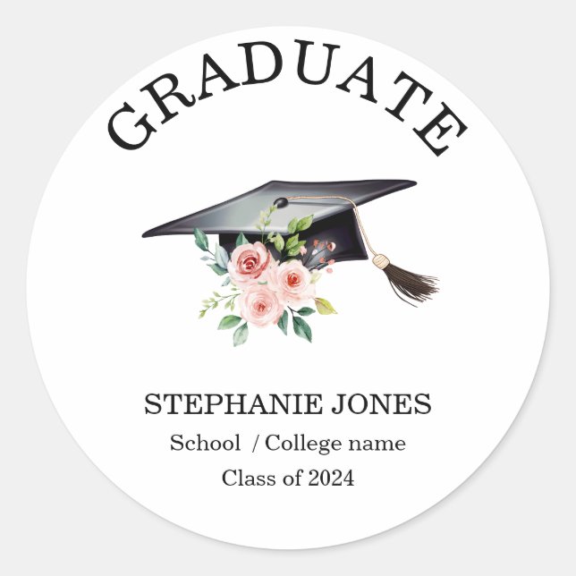 Blush Pink Floral Hat Graduation Sticker (Front)