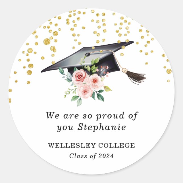 Blush Pink Floral Hat We are Proud of You Sticker (Front)