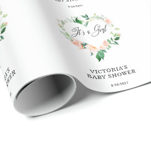 Blush Pink Floral Heart Wrapping Paper