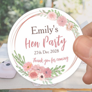 Blush Pink Floral Hen Party Wreath Classic Round Sticker