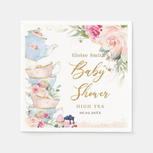 Blush Pink Floral High Tea Party Baby Shower  Napkin