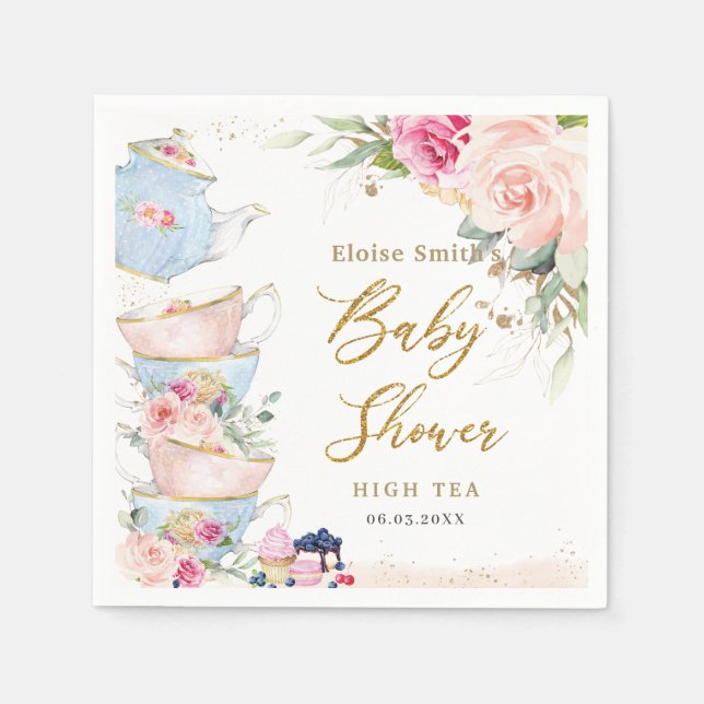 Blush Pink Floral High Tea Party Baby Shower  Napkin (Front)