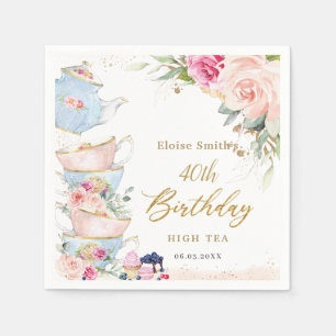 Blush Pink Floral High Tea Party Birthday Napkin