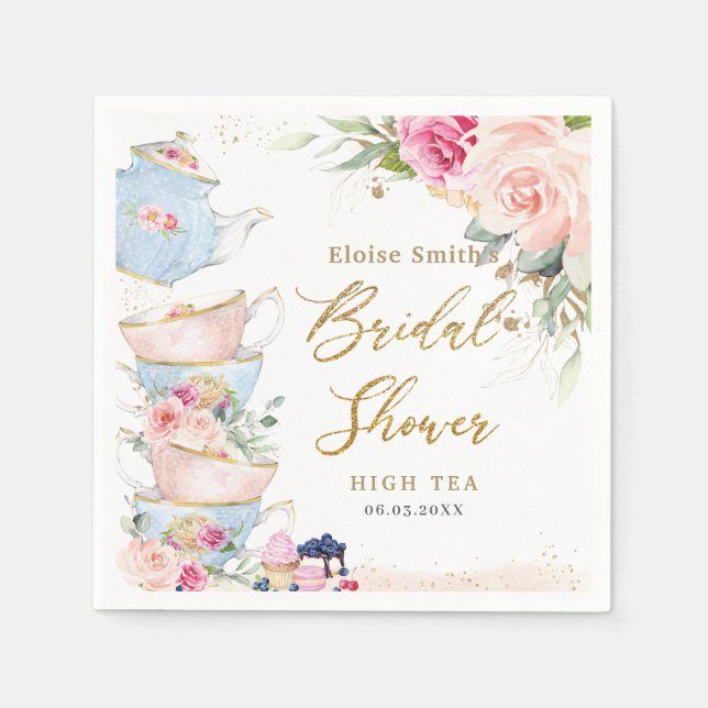 Blush Pink Floral High Tea Party Bridal Shower  Napkin (Front)