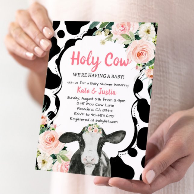 Blush Pink Floral Holy Cow Baby Shower Invitation (Creator Uploaded)