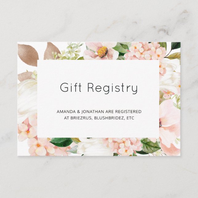 Blush Pink Floral Hydrangea Wedding Gift Registry Enclosure Card (Front)