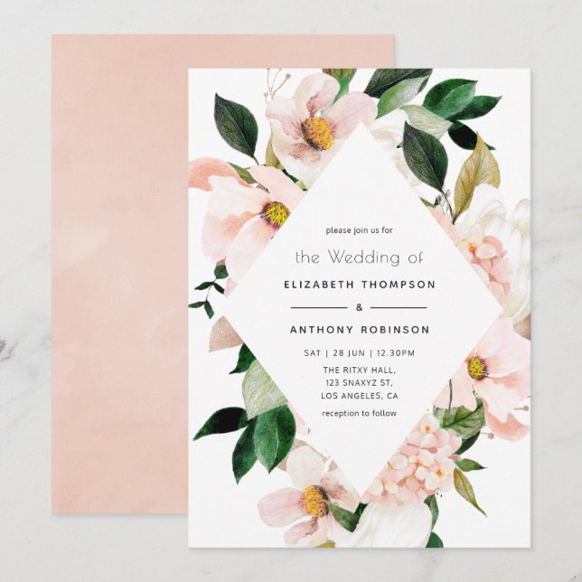 Blush Pink Floral Hydrangea Wedding Invitation (Front/Back)