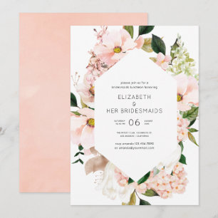 Blush Pink Floral Hydrangeas Bridesmaids Luncheon Invitation