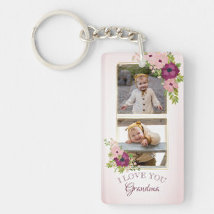 Blush Pink Floral I Love You Grandma Photo Collage Key Ring