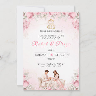 Blush Pink Floral Indian Engagement Invitation