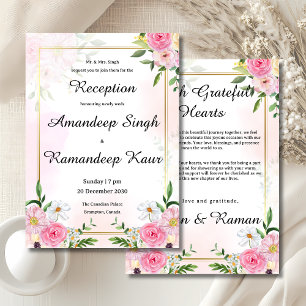 Blush pink floral Indian reception invitation card