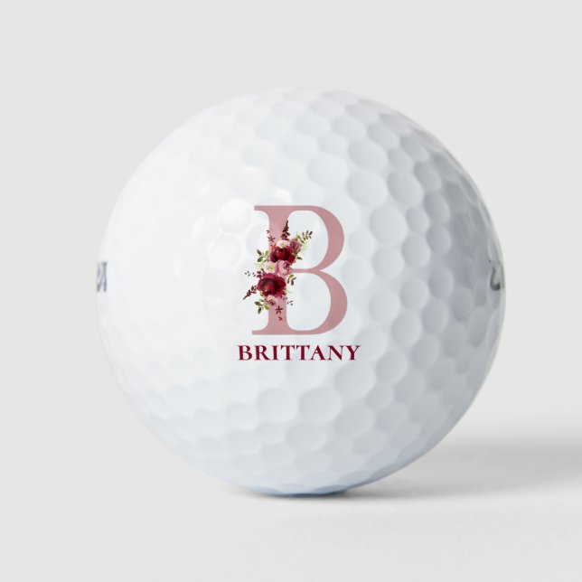Blush Pink Floral Initial B Monogram Golf Balls (Front)