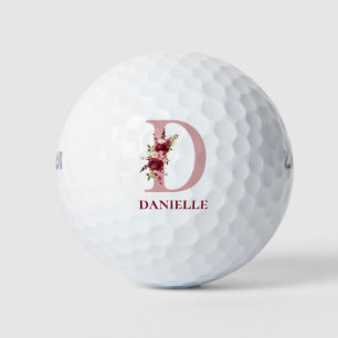 Blush Pink Floral Initial D Monogram Golf Balls