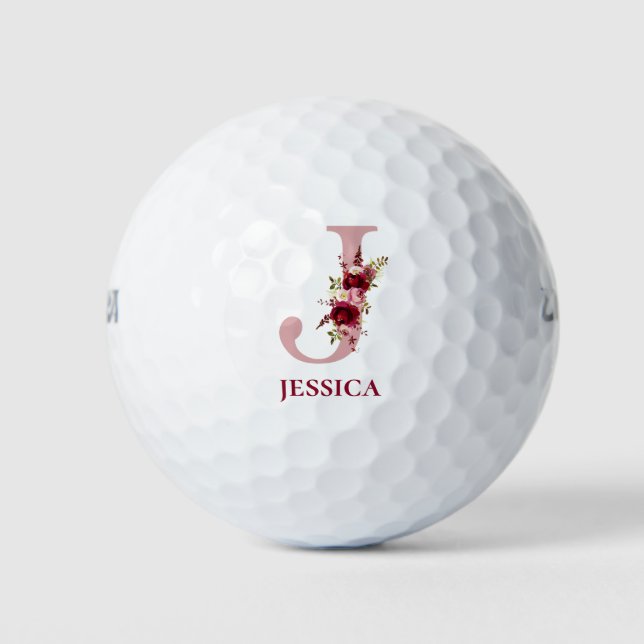 Blush Pink Floral Initial J Monogram Golf Balls (Front)
