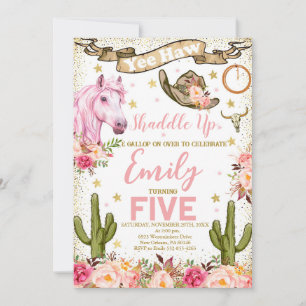 Blush Pink Floral invite, Horse Birthday Party Invitation