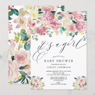 Blush Pink Floral It's a Girl Baby Shower Invitation