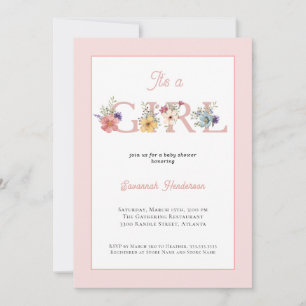 Blush Pink Floral It's a Girl Baby Shower Invitation