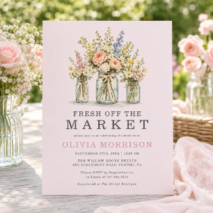 Blush Pink Floral Jar Farmers Market Bridal Shower Invitation
