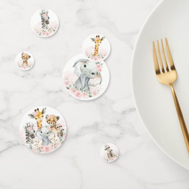 Blush Pink Floral Jungle Safari Baby Animals Party Confetti (Group)