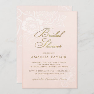 Blush Pink Floral Lace  Bridal Shower Invitation