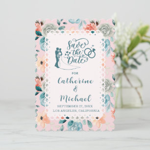 Blush Pink Floral Lace Elegant Wedding Calligraphy Invitation