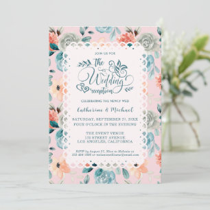 Blush Pink Floral Lace Elegant Wedding Calligraphy Invitation