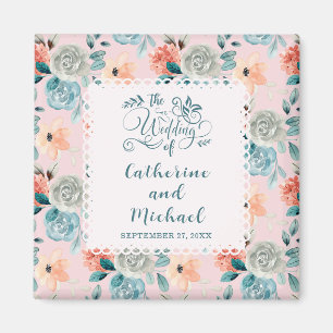 Blush Pink Floral Lace Elegant Wedding Calligraphy Magnet