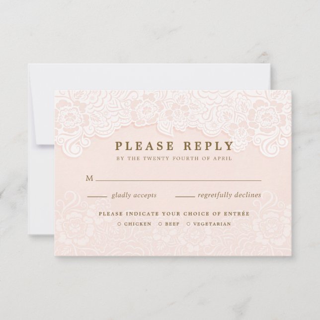 Blush Pink Floral Lace RSVP With Entrees Card (Front)