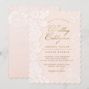 Blush Pink Floral Lace Wedding Invitation