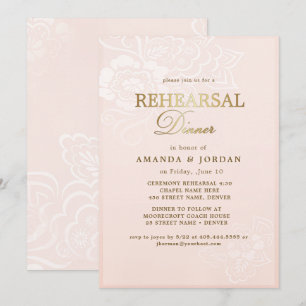 Blush Pink Floral Lace Wedding Rehearsal Dinner Invitation