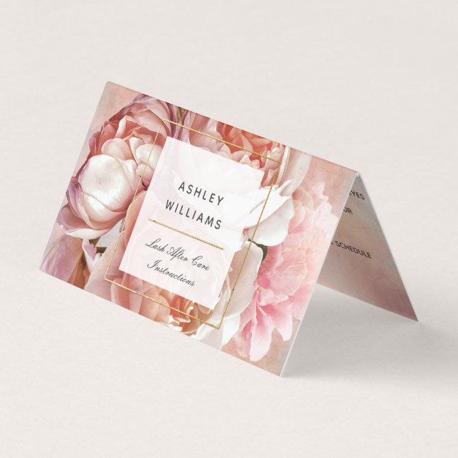 Blush Pink Floral Lash Salon Lash Aftercare Business Card (Front)