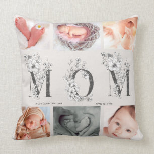 Blush Pink Floral Letter Mum 6 Photo Mother's Day Cushion