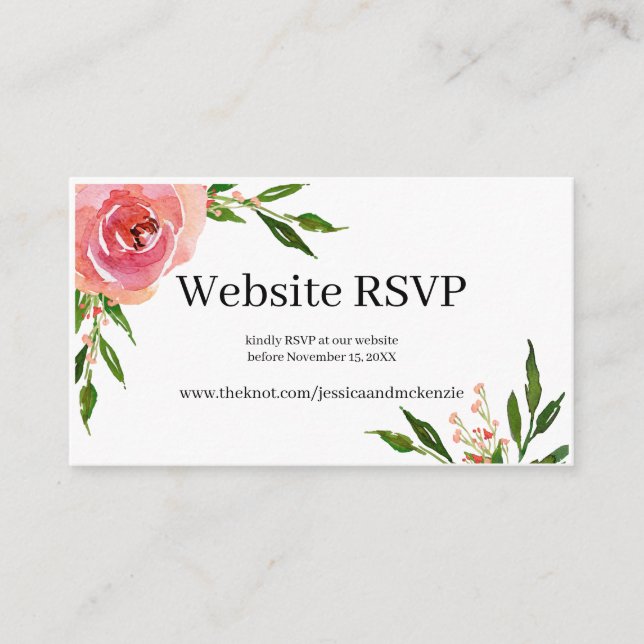 Blush Pink Floral LGBTQ Website RSVP Enclosure Card (Front)